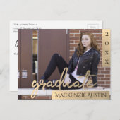 Afstuderen gouden script | Elegante Afstuderen fot Uitnodiging Briefkaart (Voorkant / Achterkant)