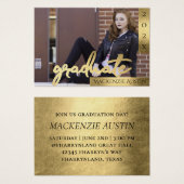 Afstuderen gouden script | Elegante foto aankondig Visitekaartje (Voorkant /achterkant)