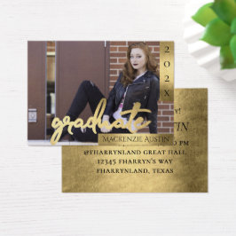 Afstuderen gouden script | Elegante foto aankondig Visitekaartje