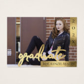 Afstuderen gouden script | Elegante foto aankondig Visitekaartje (Voorkant)