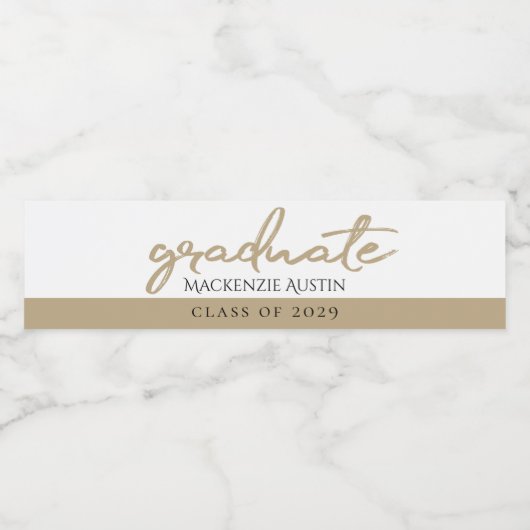 Afstuderen gouden script | Elegante met de hand be Waterfles Etiket (Enkel label)