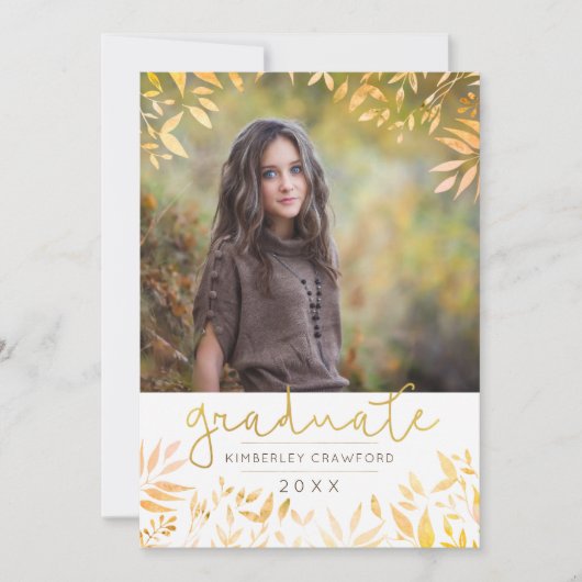 Afstuderen Gouden Script Foliage Fotocollage Kaart (Voorkant)