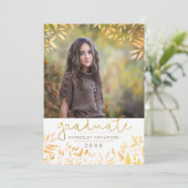 Afstuderen Gouden Script Foliage Fotocollage Kaart (Staand voorkant)