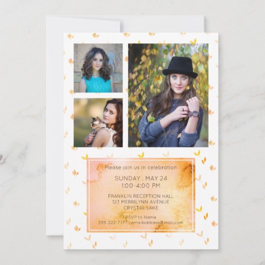 Afstuderen Gouden Script Foliage Fotocollage Kaart (Achterkant)