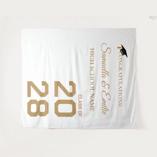 Afstuderen Gouden Script tweeling Afstudeerfeest Wandkleed (Voorkant (horizontaal))