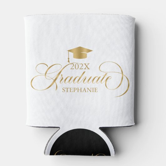 Afstuderen gouden scripttypografie blikjeskoeler (Achterkant)