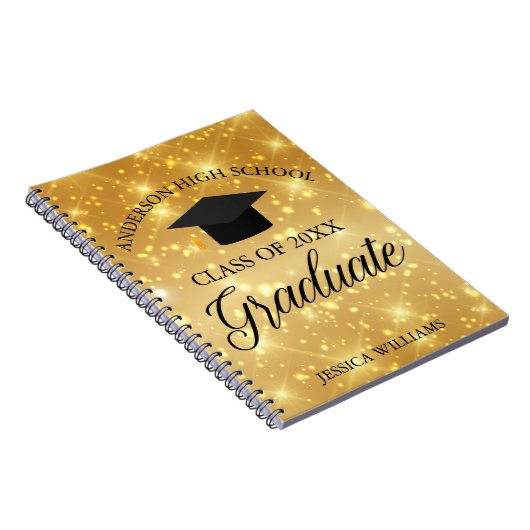 Afstuderen Gouden Sparkle Elegant Gepersonaliseerd Notitieboek (Rechterzijde)
