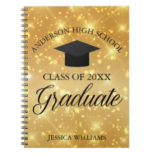 Afstuderen Gouden Sparkle Elegant Gepersonaliseerd Notitieboek