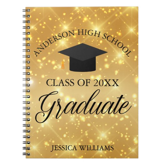 Afstuderen Gouden Sparkle Elegant Gepersonaliseerd Notitieboek (Voorkant)