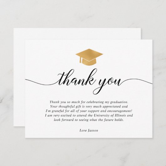 Afstuderen gouden wit zwart dank u kaart (Voorkant / Achterkant)