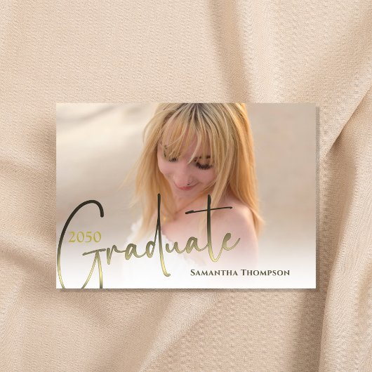 Afstuderen gouden zwarte kalligrafie Foto QR-code Kaart