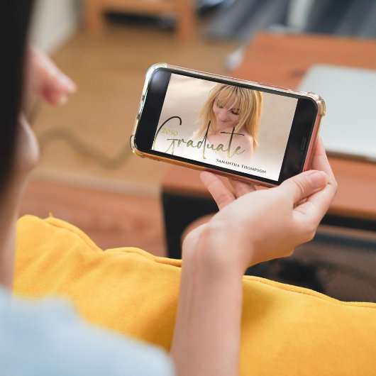 Afstuderen gouden zwarte kalligrafie Foto QR-code Kaart