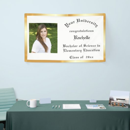 Afstuderen, goudfolie, aangepaste foto spandoek (Beurs)