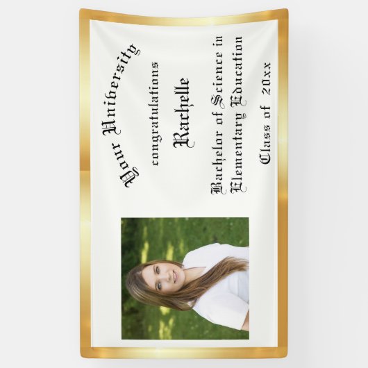 Afstuderen, goudfolie, aangepaste foto spandoek (Verticaal)