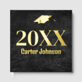 Afstuderen goudfolie op zwart leder gastenboek (Voorkant)