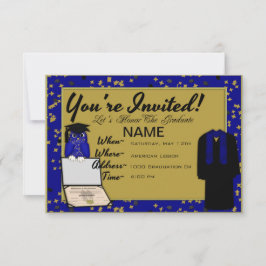 Afstuderen Gown en Stole Blue Invites Kaart