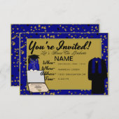 Afstuderen Gown en Stole Blue Invites Kaart (Voorkant / Achterkant)