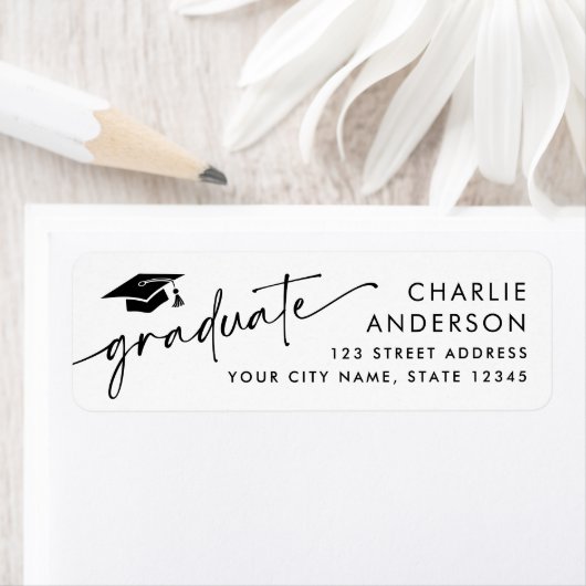 Afstuderen graduatie cap wit retouradres etiket (Insitu)