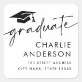 Afstuderen graduatie cap wit retouradres vierkante sticker (Voorkant)