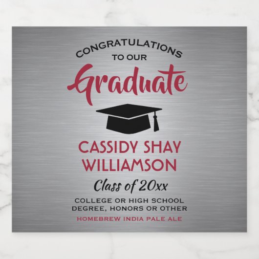 Afstuderen graten geborsteld grijs rood en zwart bier etiket (Enkel label)