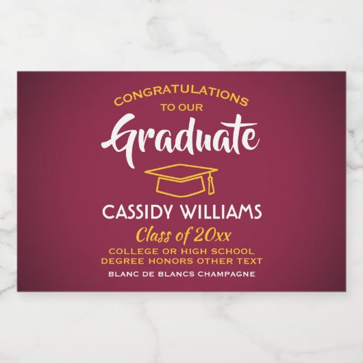 Afstuderen Gratis maroon Gele Mini Split Sparkling Wijnetiket (Enkel label)