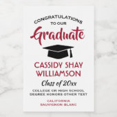 Afstuderen grats Modern Red White en Black Mini Wijn Etiket (Enkel label)