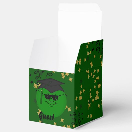 Afstuderen Green Confetti-Sq Favor Box Bedankdoosjes (Geopend)