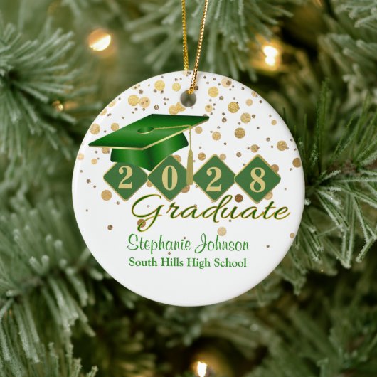 Afstuderen Green en Gold Confetti keramiek Keramisch Ornament (Boom)