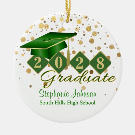 Afstuderen Green en Gold Confetti keramiek Keramisch Ornament (Voorkant)