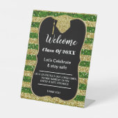 Afstuderen Green Gold Stripes Feestveiligheid Reclamebord Met Voetstuk (Voorkant)