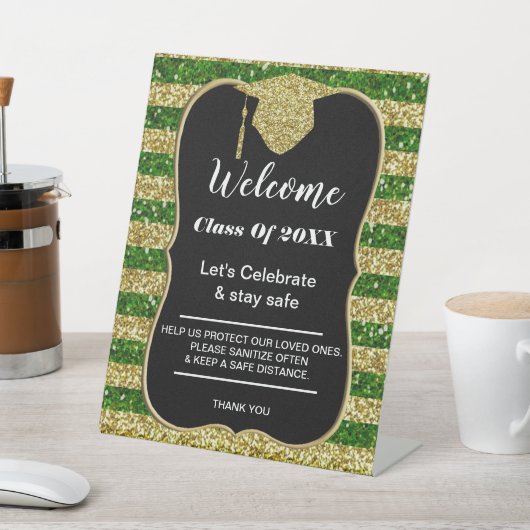 Afstuderen Green Gold Stripes Feestveiligheid Reclamebord Met Voetstuk (Insitu)
