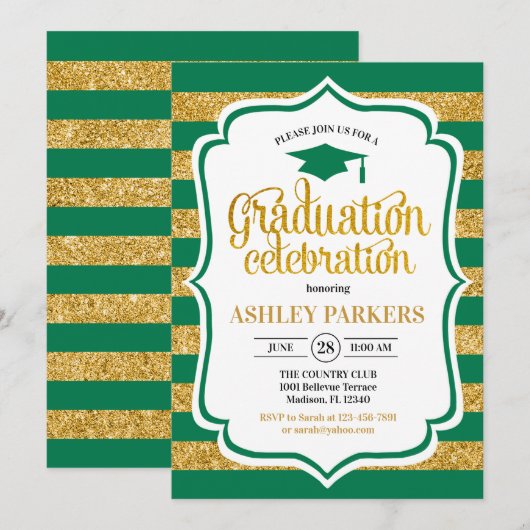 Afstuderen - Green Gold Stripes Kaart (Voorkant / Achterkant)