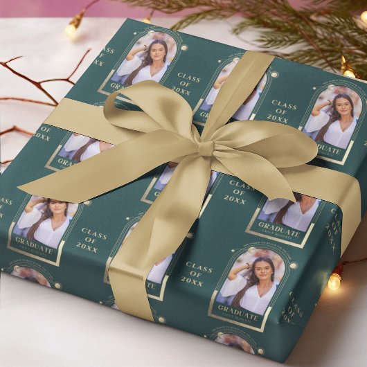 Afstuderen Green Gold Sun Moon Stars Afstudeerder  Cadeaupapier