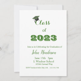 Afstuderen Green & White Invitation Class of 2023 Kaart