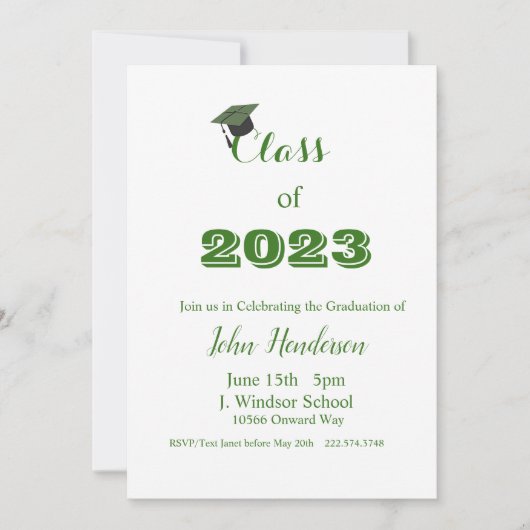Afstuderen Green & White Invitation Class of 2023 Kaart (Voorkant)