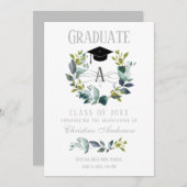 Afstuderen Greenery Wreath Monogram Black Afstudee Aankondiging (Voorkant / Achterkant)