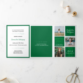 Afstuderen Groen 5-foto's met voetjes Drieluik Uitnodiging