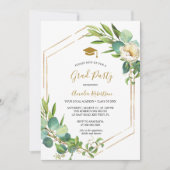 Afstuderen Groen Bloemen en Golden Invitation Kaart (Voorkant)