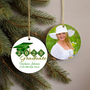 Afstuderen groen en goud klassieke foto keramisch ornament
