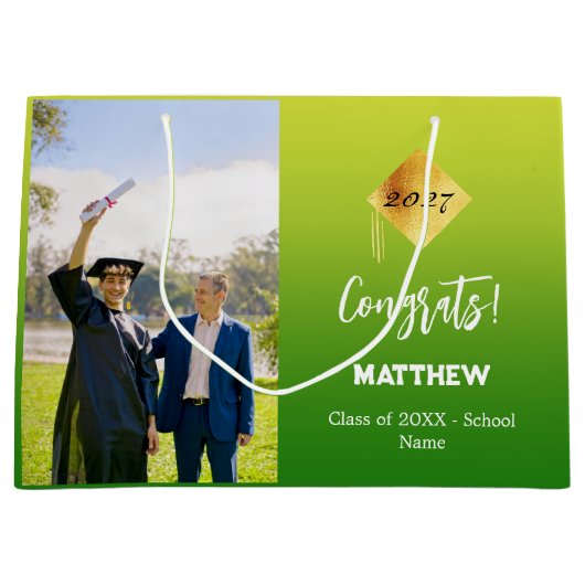 Afstuderen groen geel foto groot cadeauzakje (Voorkant)