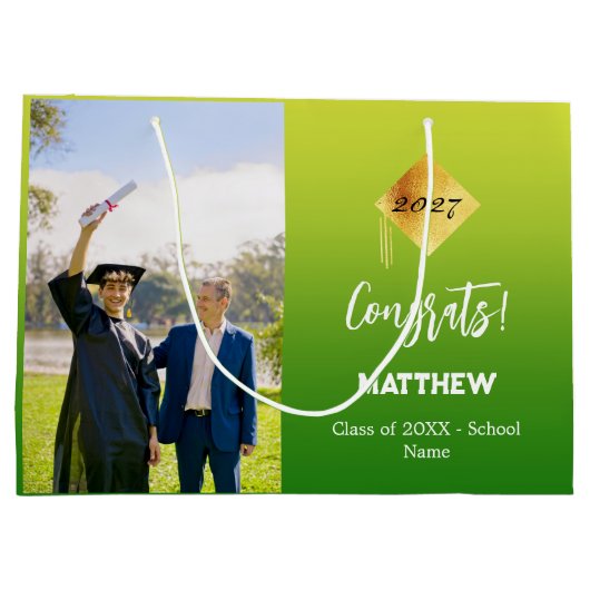 Afstuderen groen geel foto groot cadeauzakje (Achterkant)