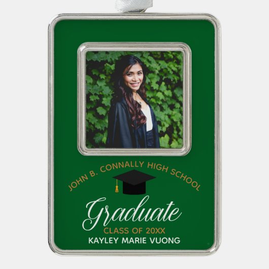 Afstuderen Groen Goud Custom 2025 Afstuderen Foto Verzilverd Omlijst Ornament (Voorkant)