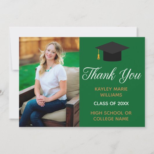 Afstuderen Groen Goud Foto Custom 2025 Afstuderen Bedankkaart (Voorkant)