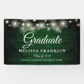 Afstuderen Groene Rustic Wood String Lights Spandoek (Horizontaal)