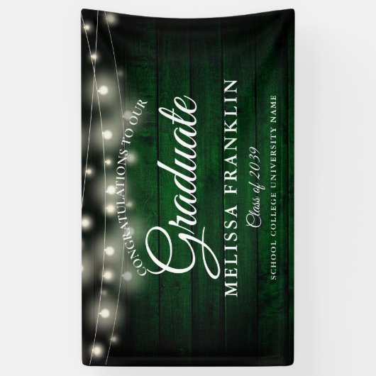 Afstuderen Groene Rustic Wood String Lights Spandoek (Verticaal)