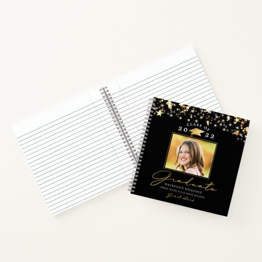 Afstuderen Guest Book 2022 Photo Black Gold Notitieboek (Binnen)