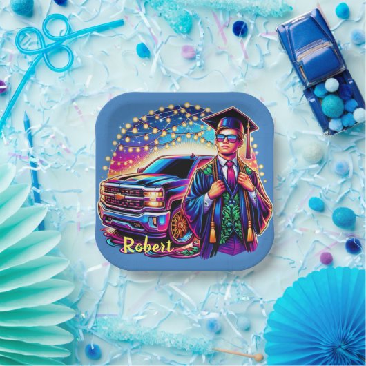 Afstuderen Guy Met Pickup Truck Custom Papieren Bordje (Feest)