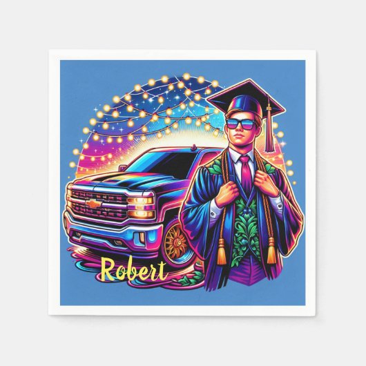 Afstuderen Guy Met Pickup Truck Custom Servet (Voorkant)