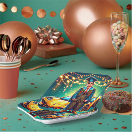 Afstuderen Guy Met Snelle Auto Custom Papieren Bordje