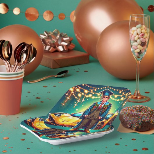 Afstuderen Guy Met Snelle Auto Custom Papieren Bordje (Multi)